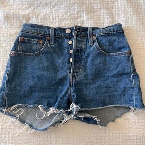 27” Levi's 501 Button-Front Distressed Blue Denim Shorts